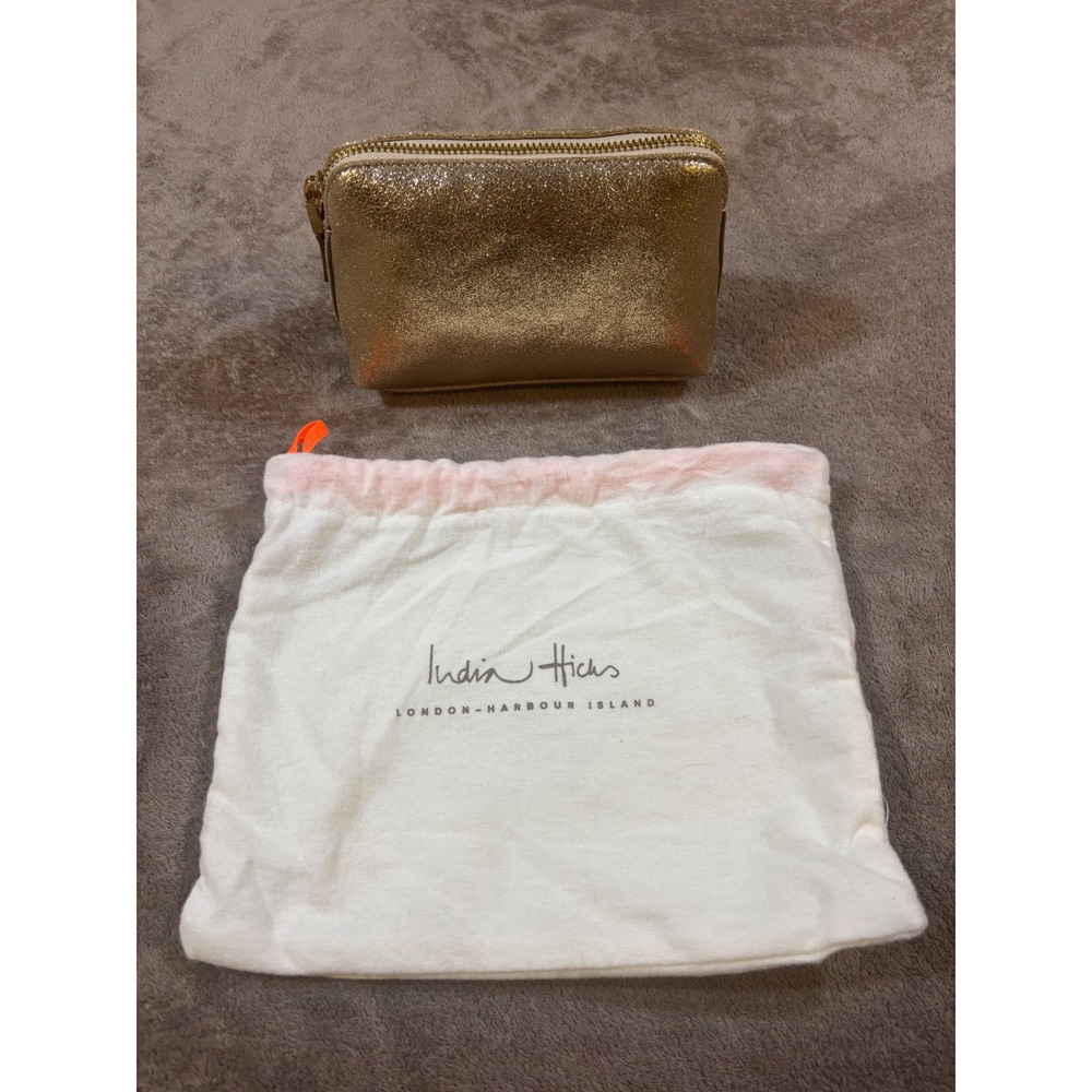 India Hicks Gold Metallic Cosmetic Bag Makeup Pouch with Dust Bag